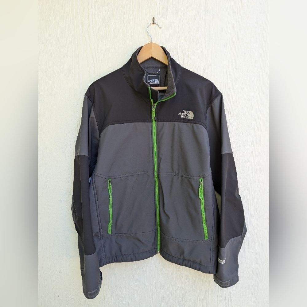 The North Face Gray Green Windstopper Soft Shell Full Zip Jacket Coat Mens Large